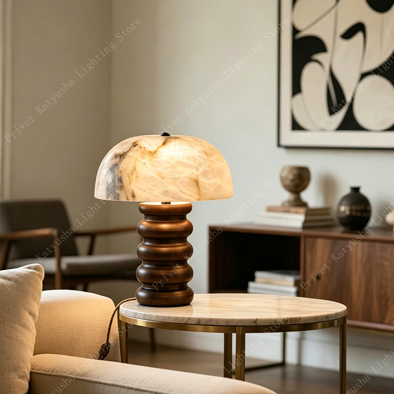 Lighting Home Decor Items - Retro Alabaster Pilz-Tischlampe, Wohndekor-Artikel, Antike Edelstahl-Basis
