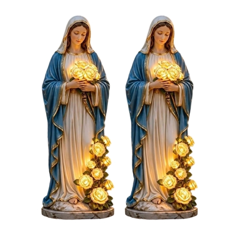 Outdoor Lighting Wedding Decor - E65B Gedenklicht, Segensmutter-Gartenstatue, batteriebetrieben, LED-leuchtende Rosen,
